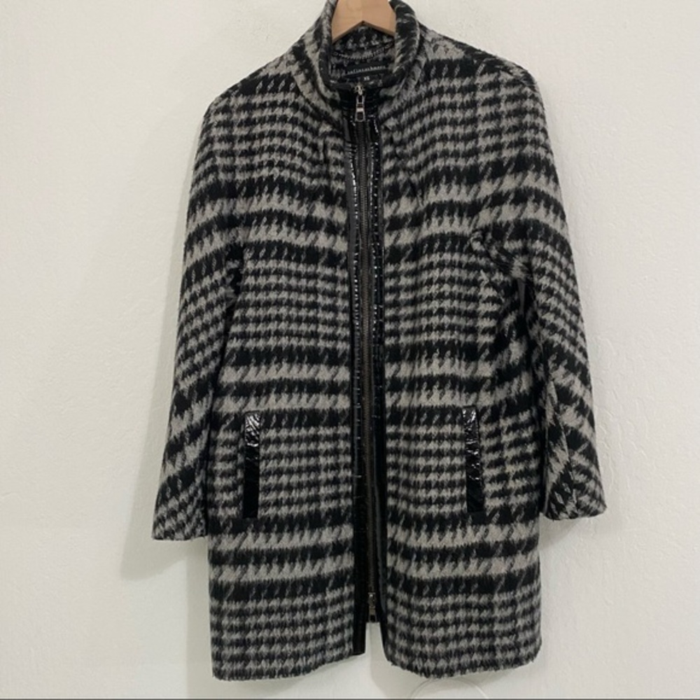 Sophia Cashmere Women's XS Mohair Leather Trim Double Zip Mock Neck Coat Jacket
